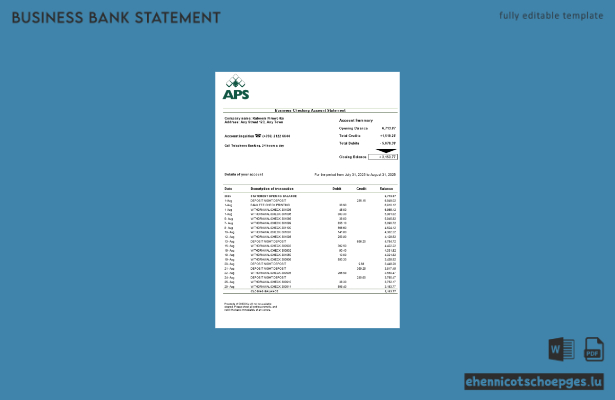 Kontoauszug des maltesischen APS-Geschäftskontos (Word und PDF) – 1 Beispielvorschau